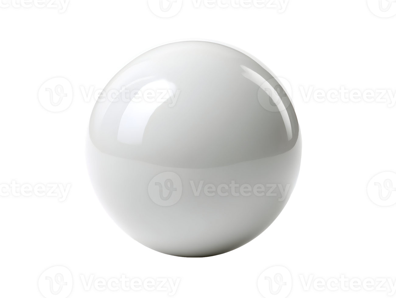 Glossy, pure white sphere on a transparent background, reflecting light with a seamless surface png
