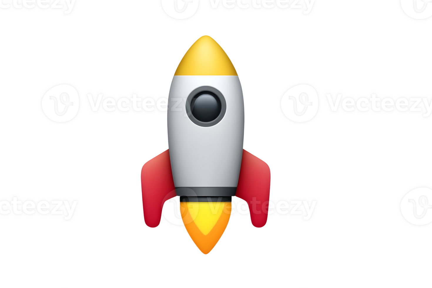 Upward Isolated rocket illustration features red fins, yellow nose, and a flame on a transparent background png