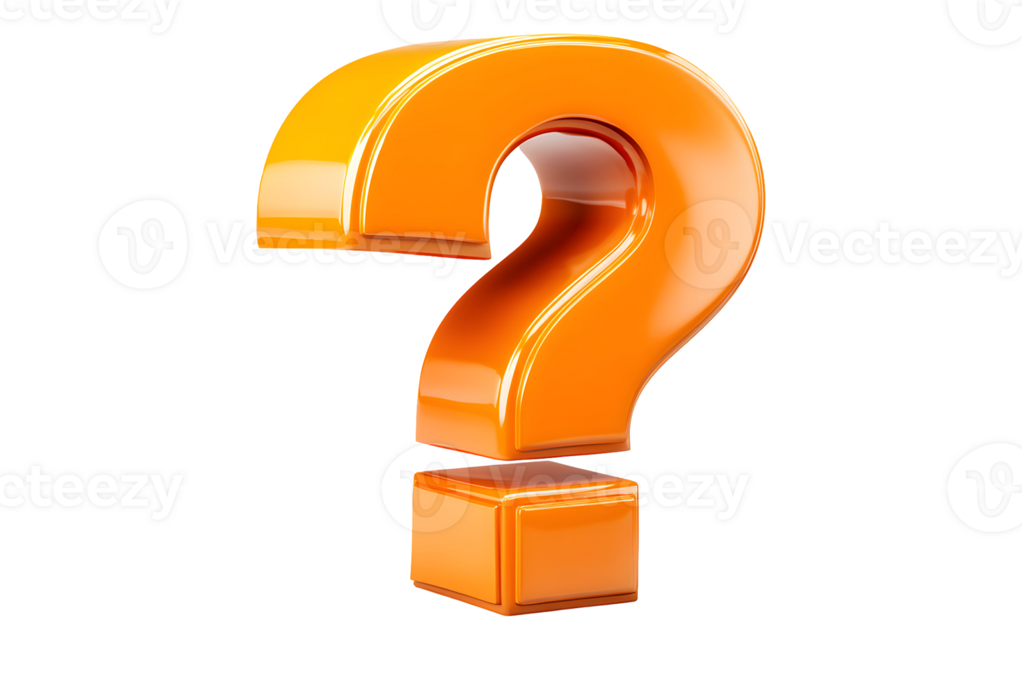 Glossy orange question mark standing out against a transparent background, raising uncertainty png
