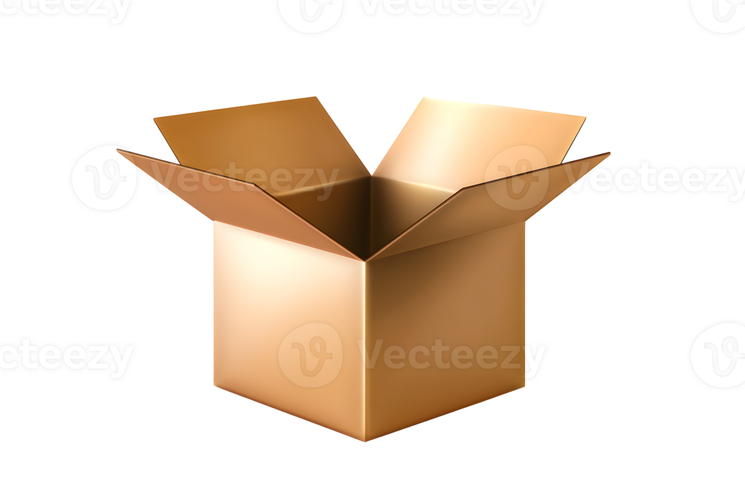 Open box. Empty cardboard container, flaps folded outward on a transparent background, illustrating potential or contents png
