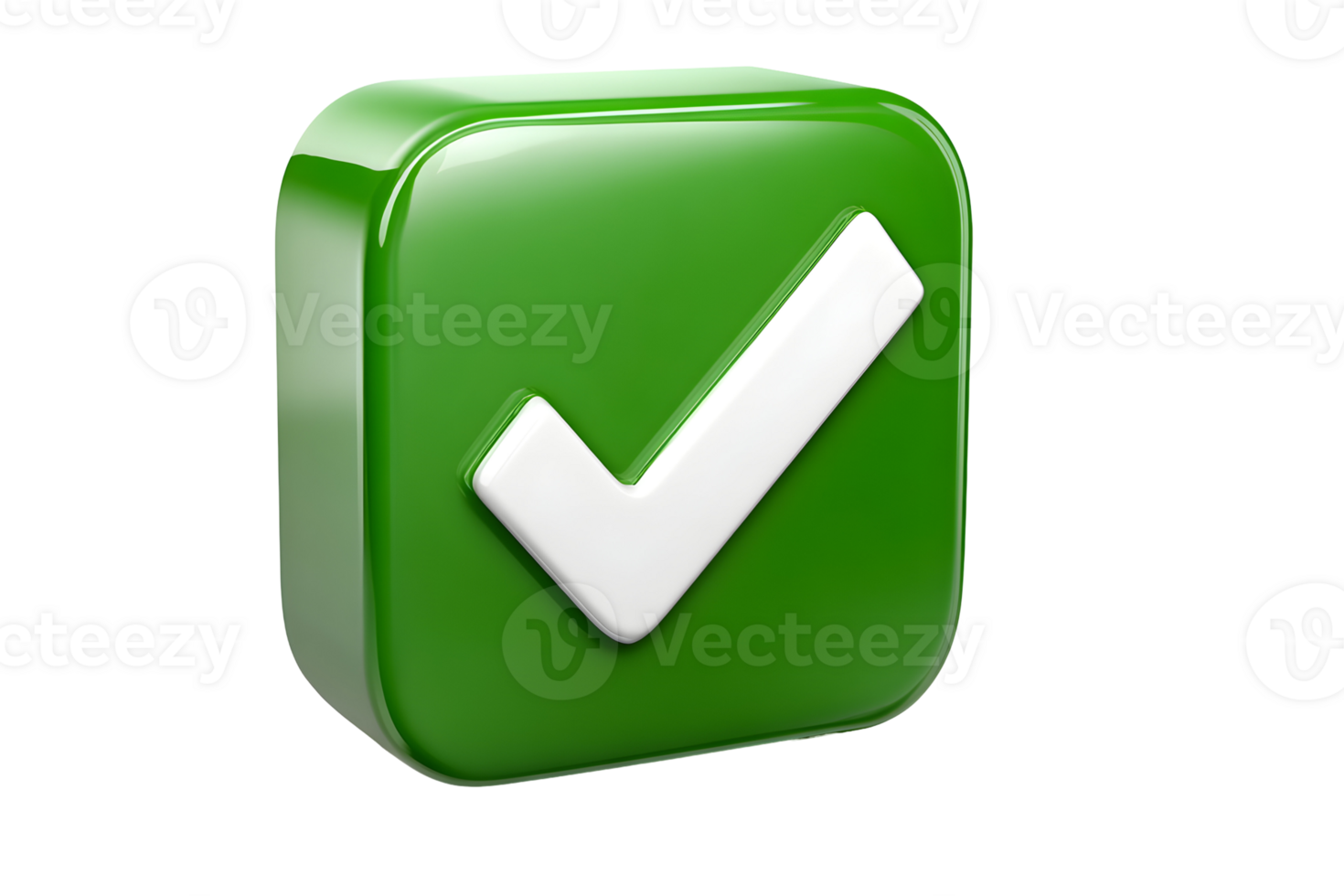 A glossy green square with a white checkmark, implying correctness and approval png
