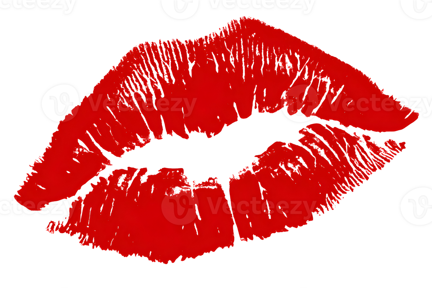 Bold red lip imprint against a transparent background, conveying affection png