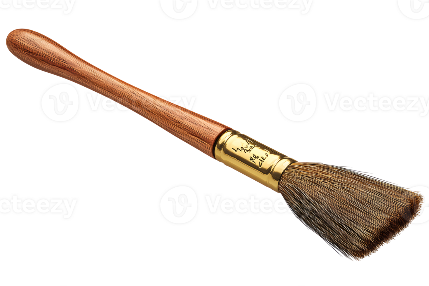 Small, round paint brush with wooden handle and golden ferrule, set against a transparent background png