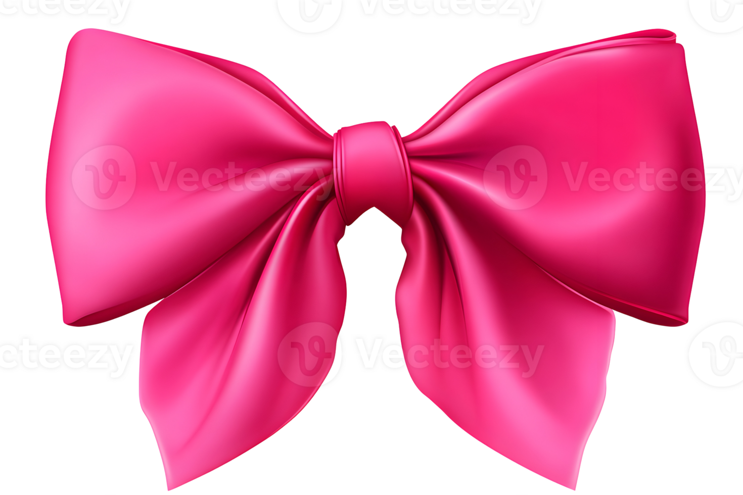 A vibrant, textured fuchsia-pink bow, center knotted, isolated on a transparent background. Satin effect, light reflections png