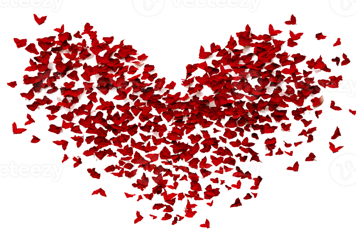 Heart shape formed from many smaller red hearts. Isolated on transparent background png