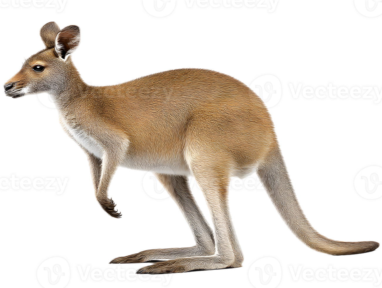 A kangaroo stands against a transparent background, showcasing its tan fur and powerful build png
