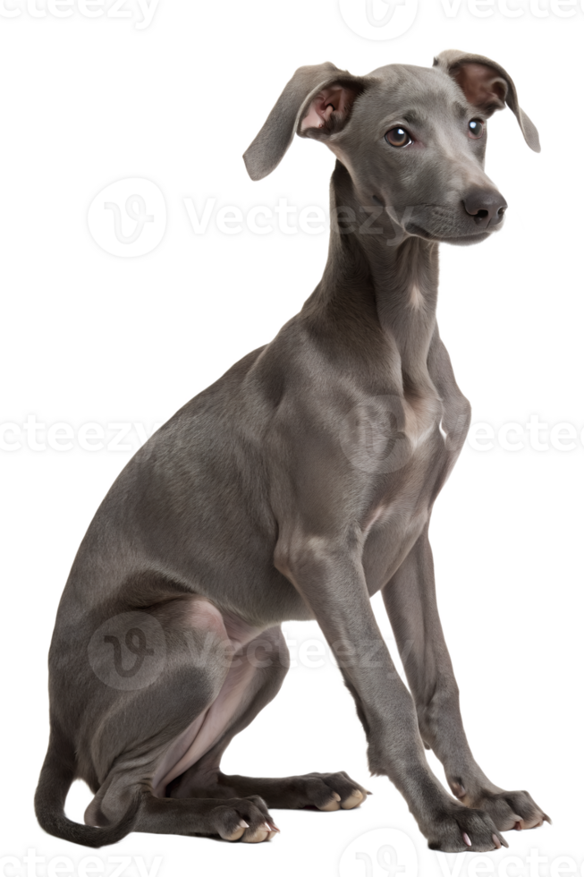 Elegant italian greyhound isolated, slender sighthound dog breed, minimalist pet sitting png