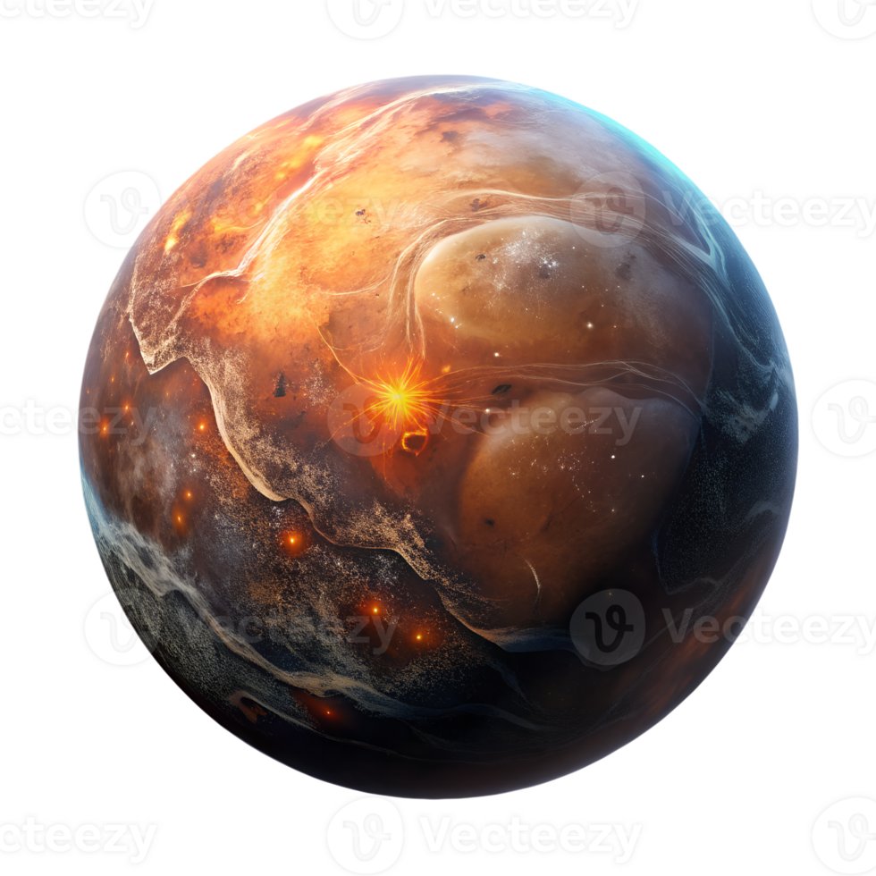 Fiery planet isolated on the transparent background, sci-fi space artwork, celestial body png