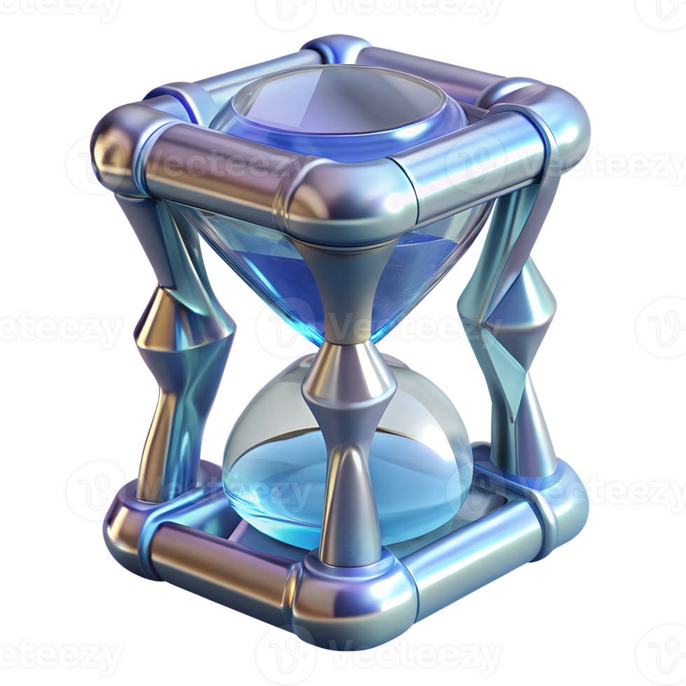 3d render of glossy hourglass with flowing sand, time management symbol png