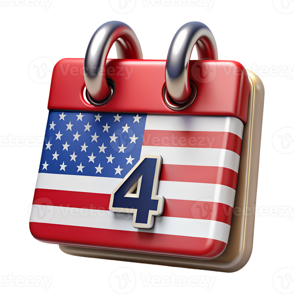 3d calendar icon for july 4th independence day, patriotic red, white, and blue design with stars png