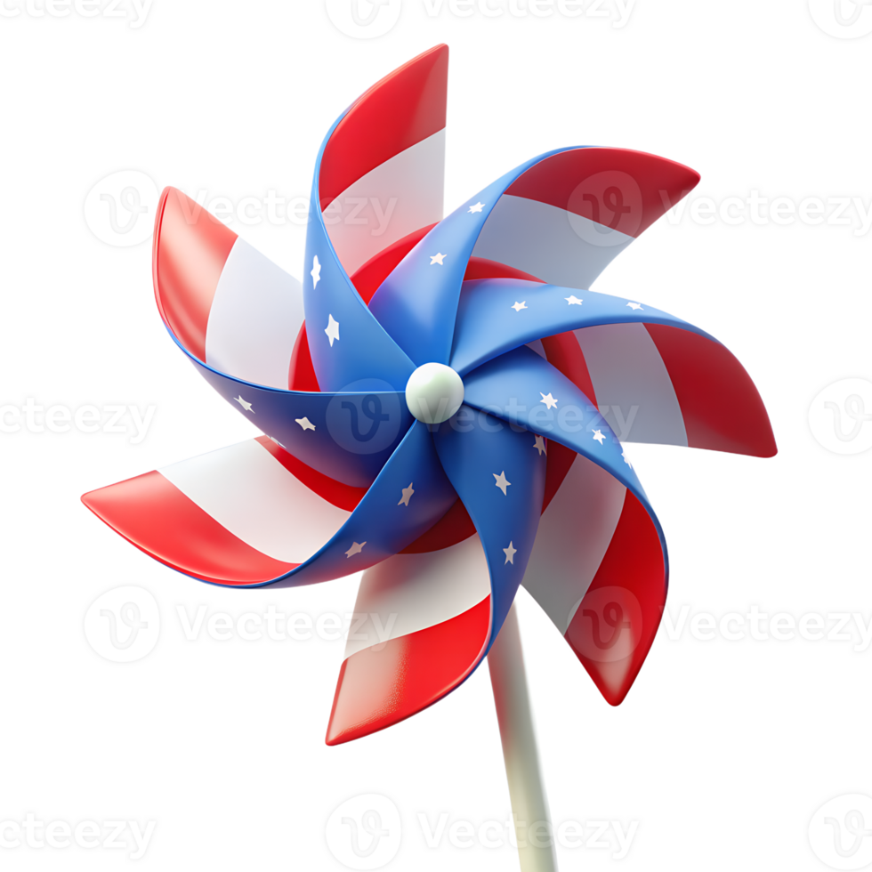 Patriotic pinwheel celebrating american independence, red white and blue spinning toy, 4th of july png