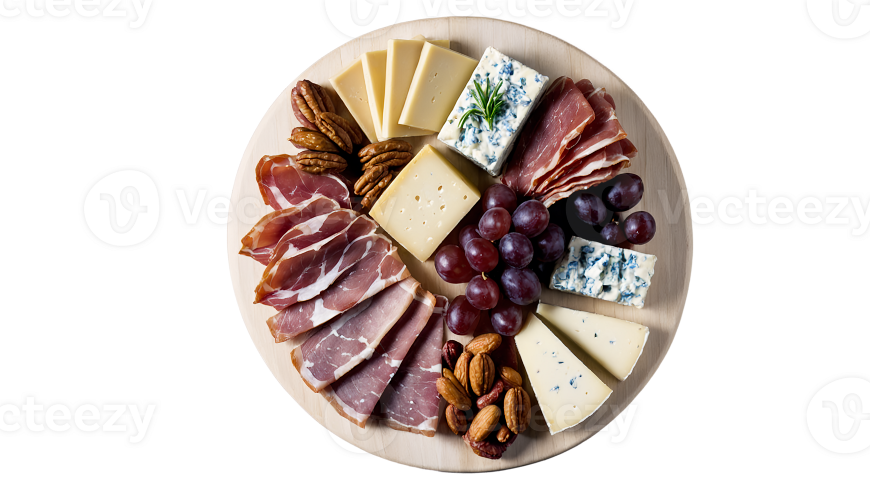 Delicious charcuterie board with cheese, meat, and grapes isolated, gourmet appetizer spread png