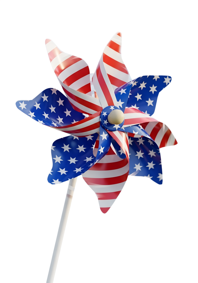 USA flag pinwheel in motion, festive backyard decor for independence day, isolated on transparent background png
