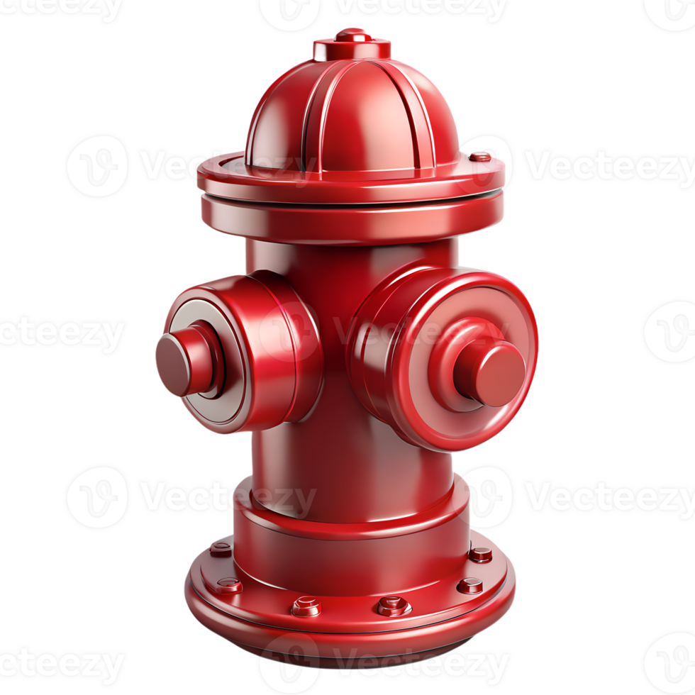 Red fire hydrant 3d isolated, urban emergency water valve, high-poly model png