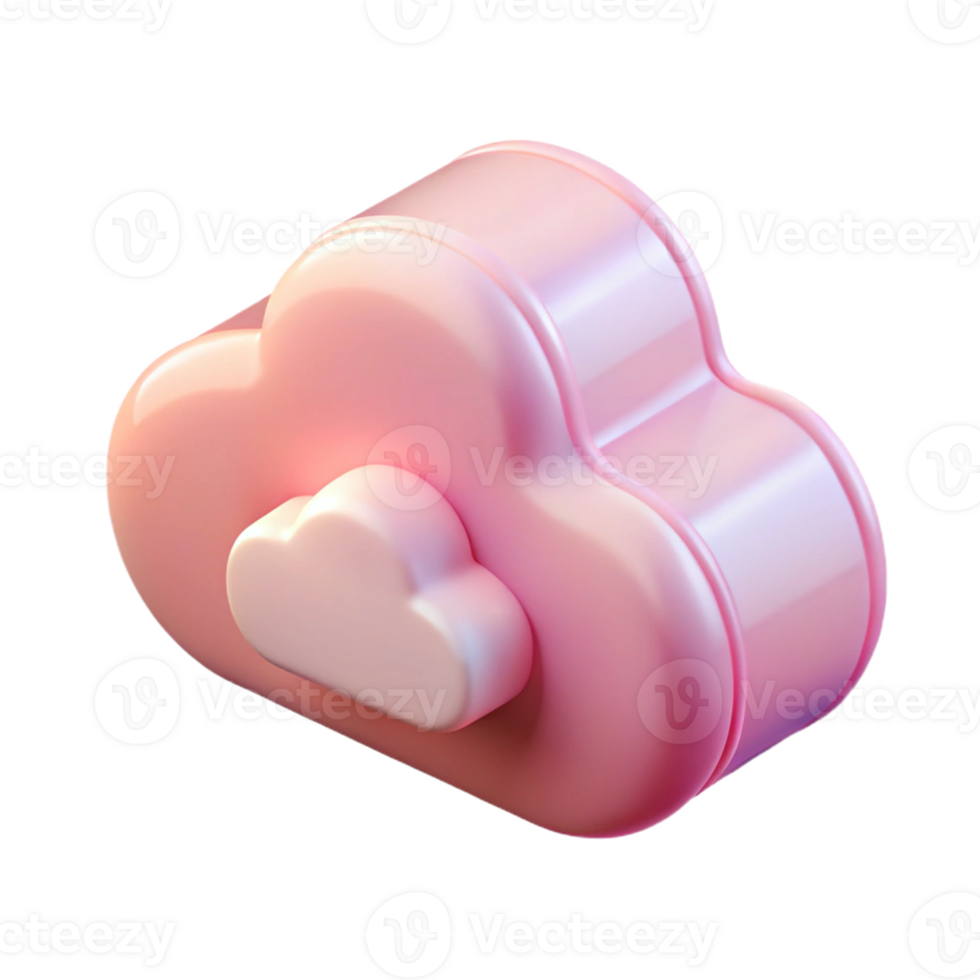 3d pink computing cloud icon, soft glossy data storage symbol, modern ui ux element png