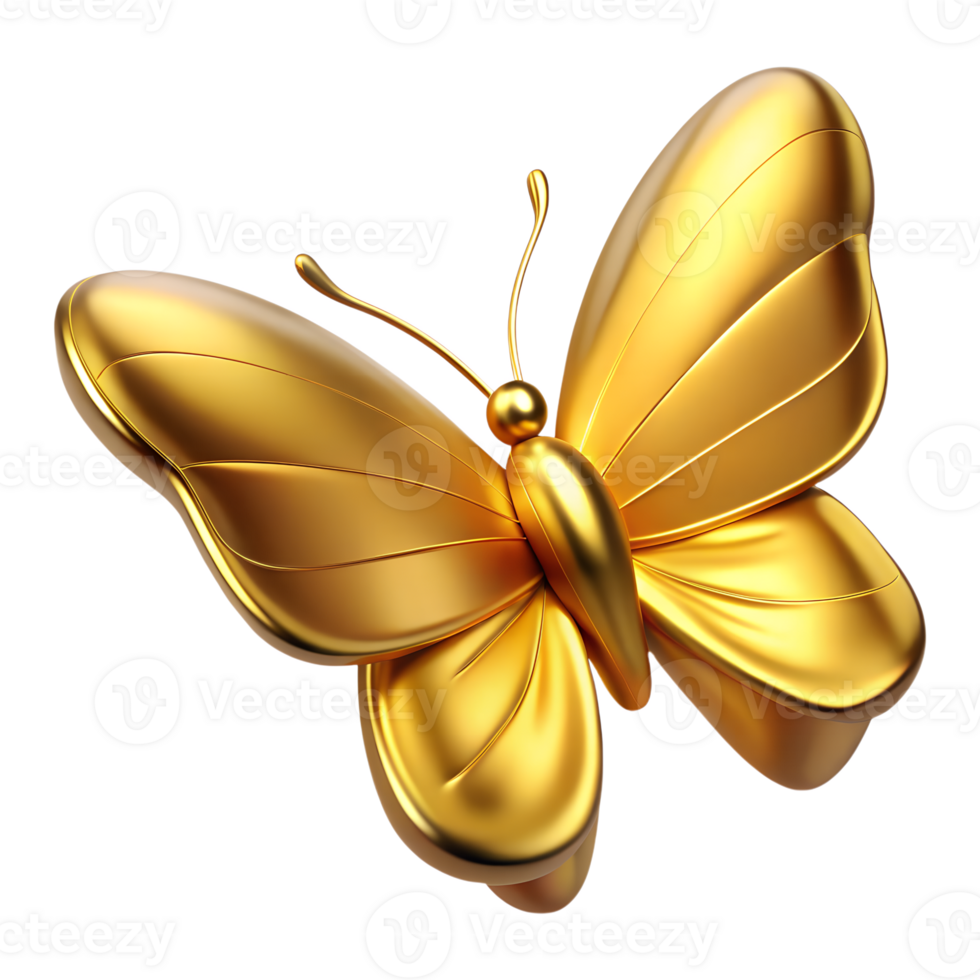 Golden 3d butterfly, metallic wings with intricate details, nature-inspired decor png