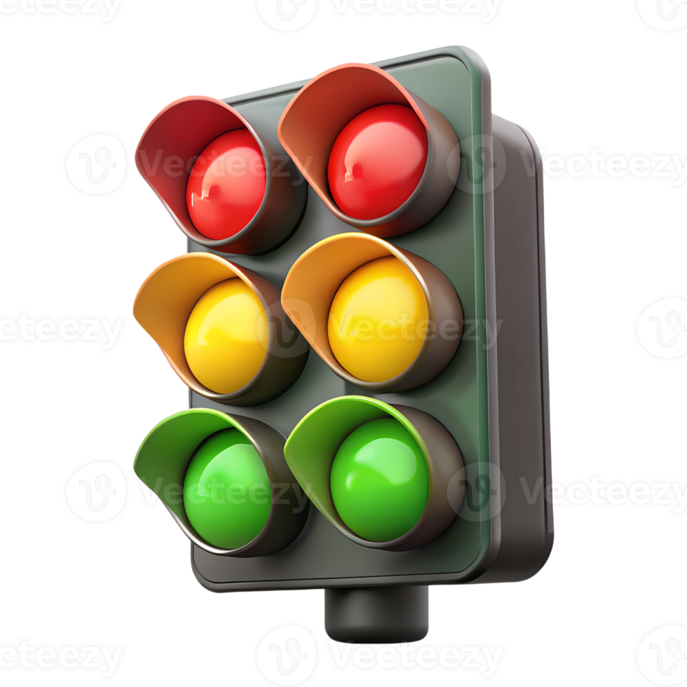 3d cartoon traffic light, playful red yellow green signal, city street safety icon png