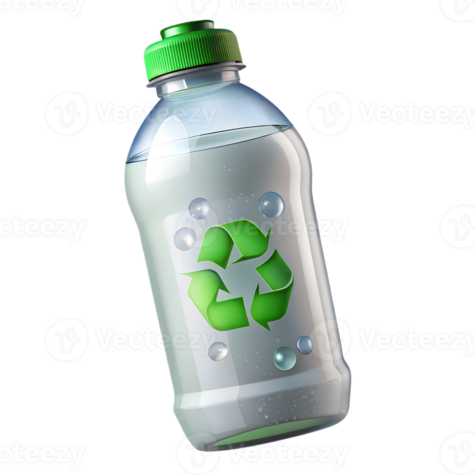 Bottle with recycle symbol 3d, eco-friendly plastic container, sustainability concept png