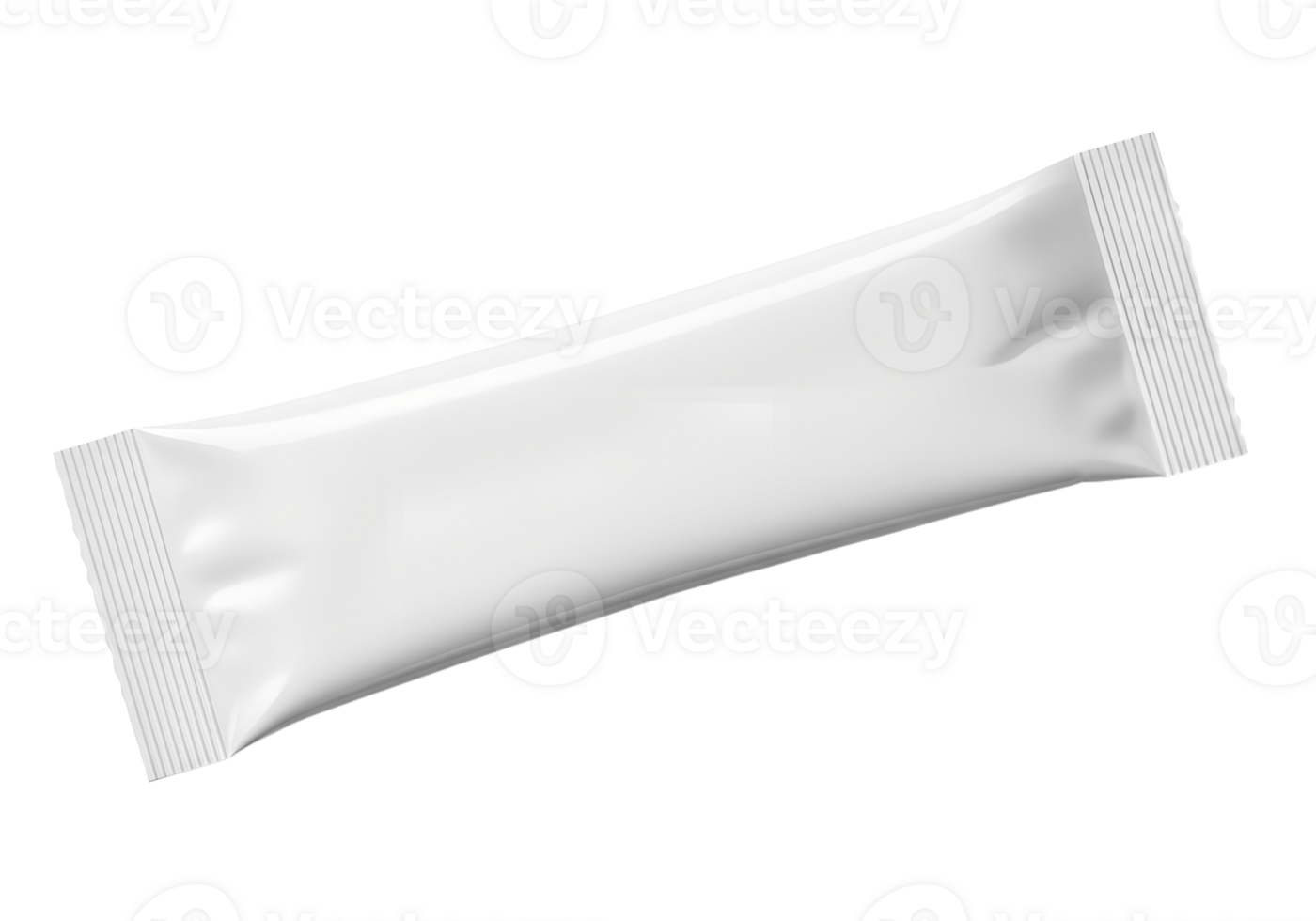Blank white sachet packaging isolated, minimalist pouch with fold, product mockup png