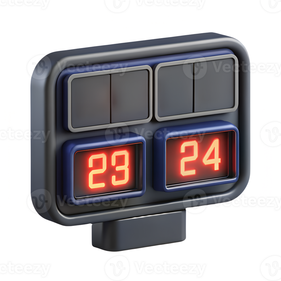 3d rendered scoreboard displaying points in sports match, digital game stats screen png