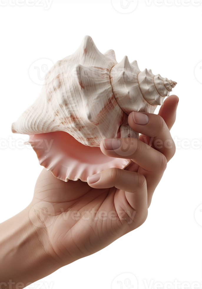 Hand holding a beautiful seashell, delicate ocean treasure, coastal aesthetic png