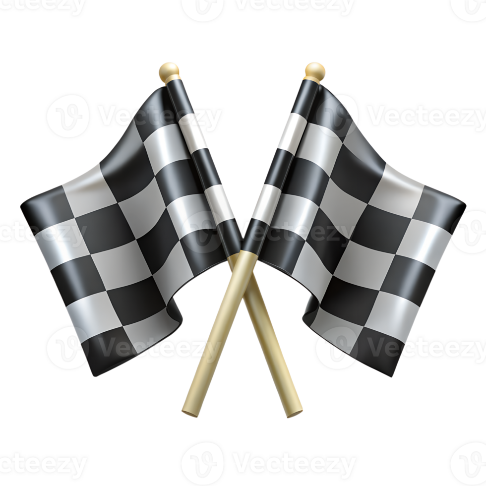 3d checkered flags crossed, racing finish line concept, motorsport victory symbol png