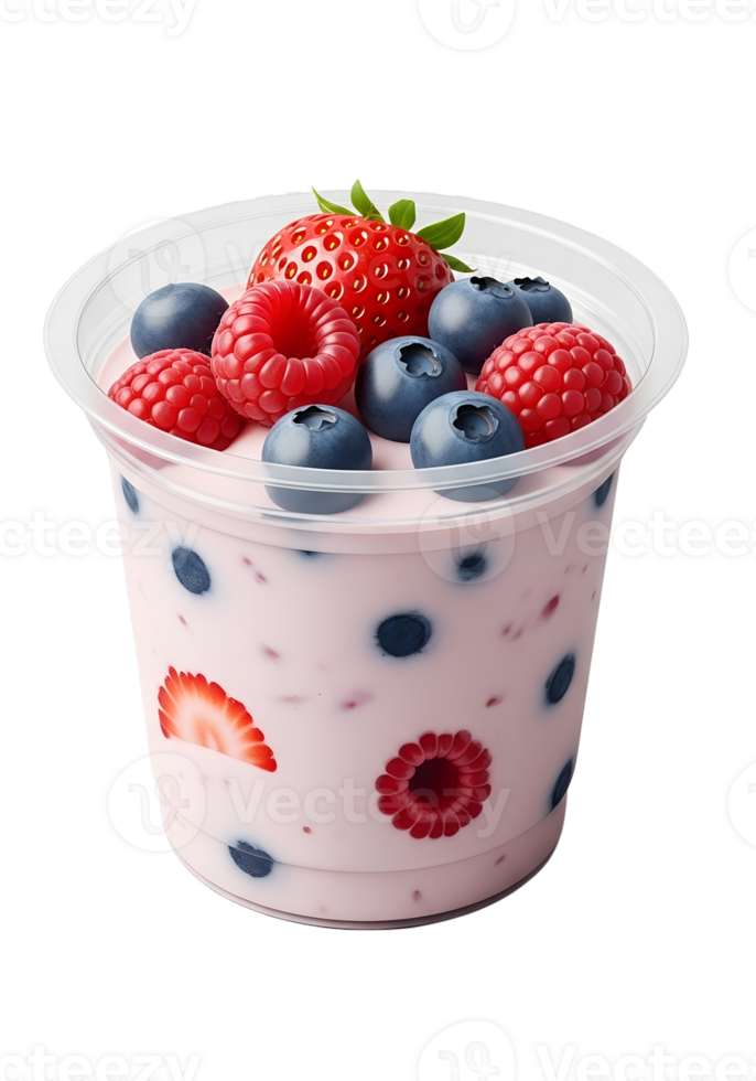 Mixed berries in yogurt isolated on transparent background for food packaging or menu design png