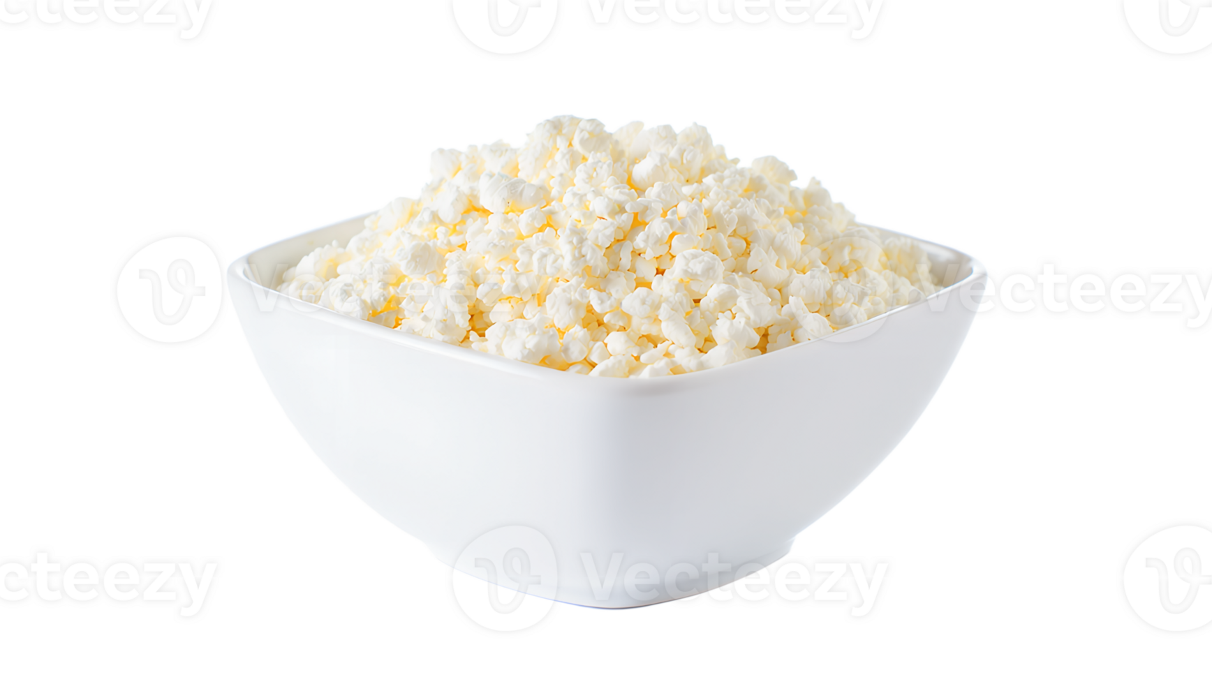 Bowl of fresh cottage cheese isolated, creamy white dairy with soft texture png