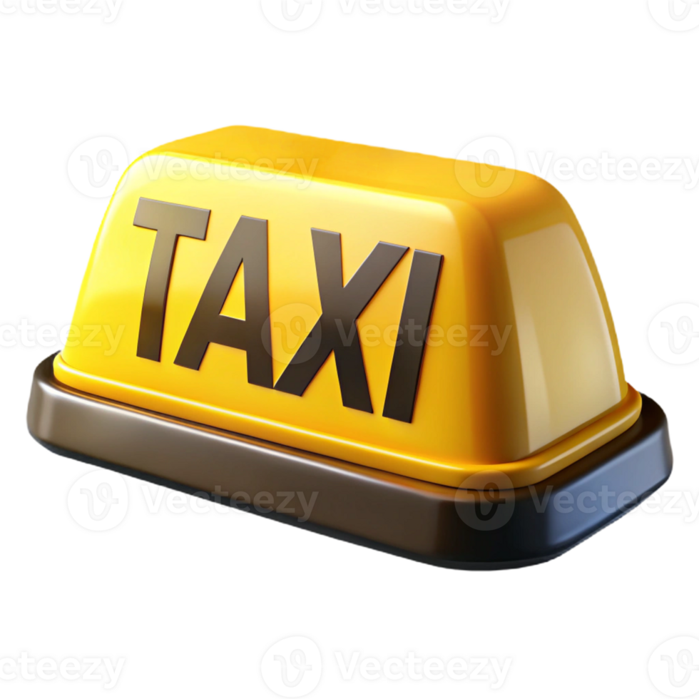 Bright yellow taxi rooftop sign isolated, classic cab light on transparent background png