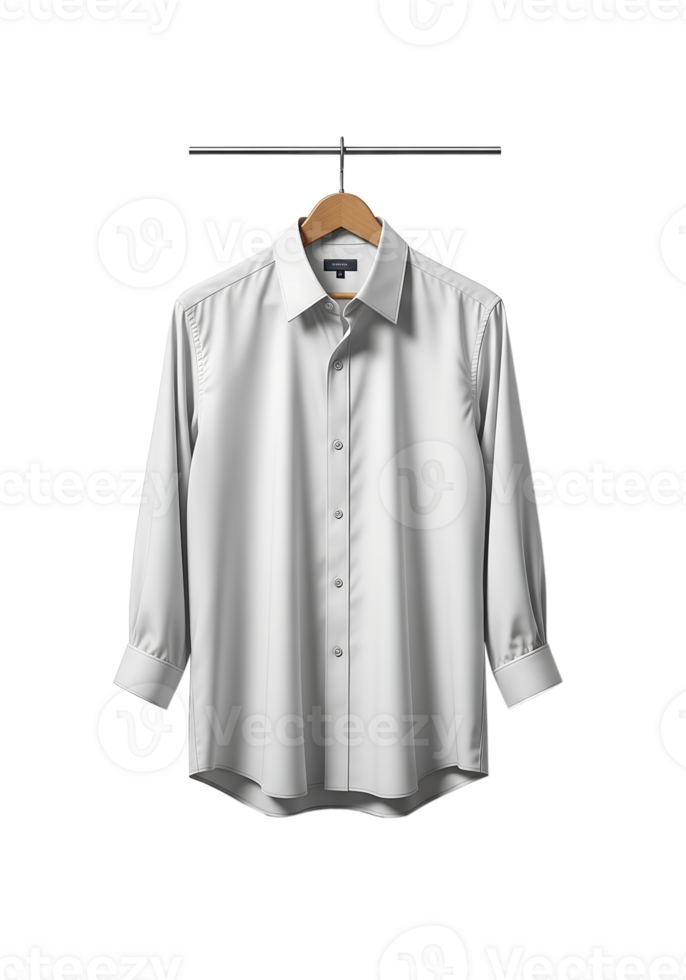 White shirt on a hanger isolated, crisp cotton button-up against transparent background png