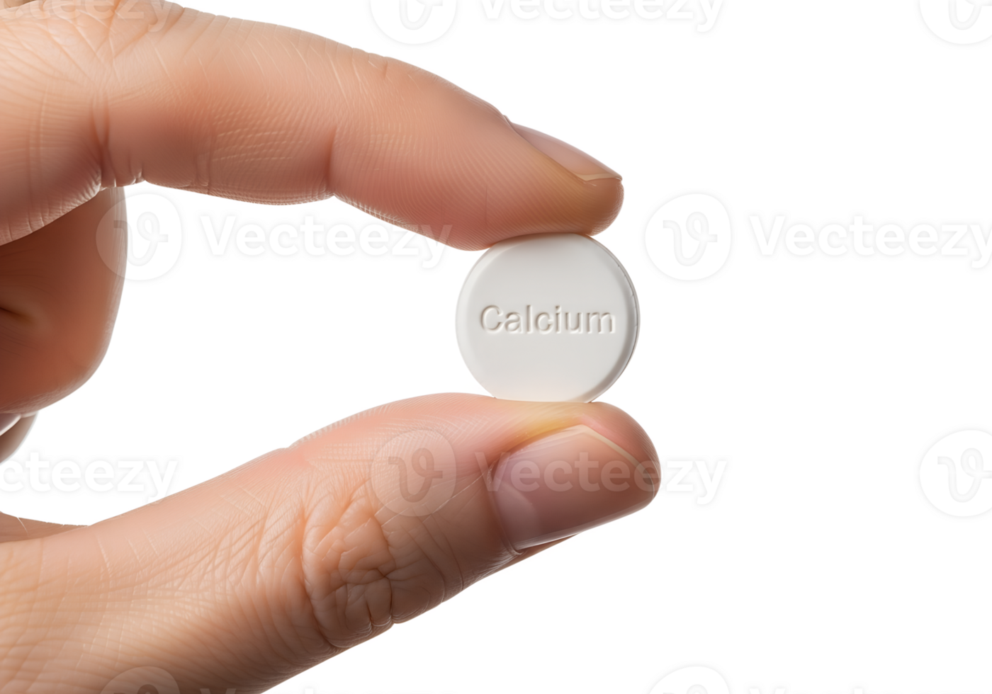 Calcium tablet in hand isolated, health care or nutrition concept, transparent background png