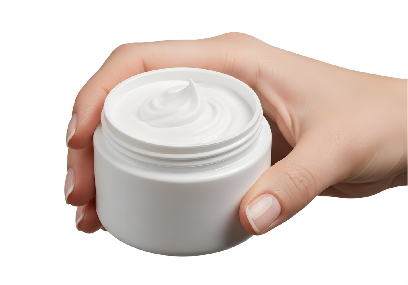 Skincare cream jar in hand, moisturizer or face product, isolated on the transparent background png