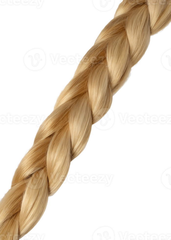 Close-up of beautiful blonde braid isolated on transparent background, hair detail png