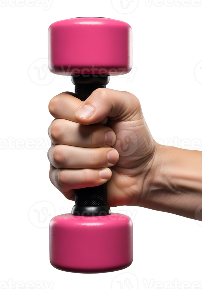 Pink dumbbell gripped in hand, female weightlifting, resistance exercise, toning and muscle building png