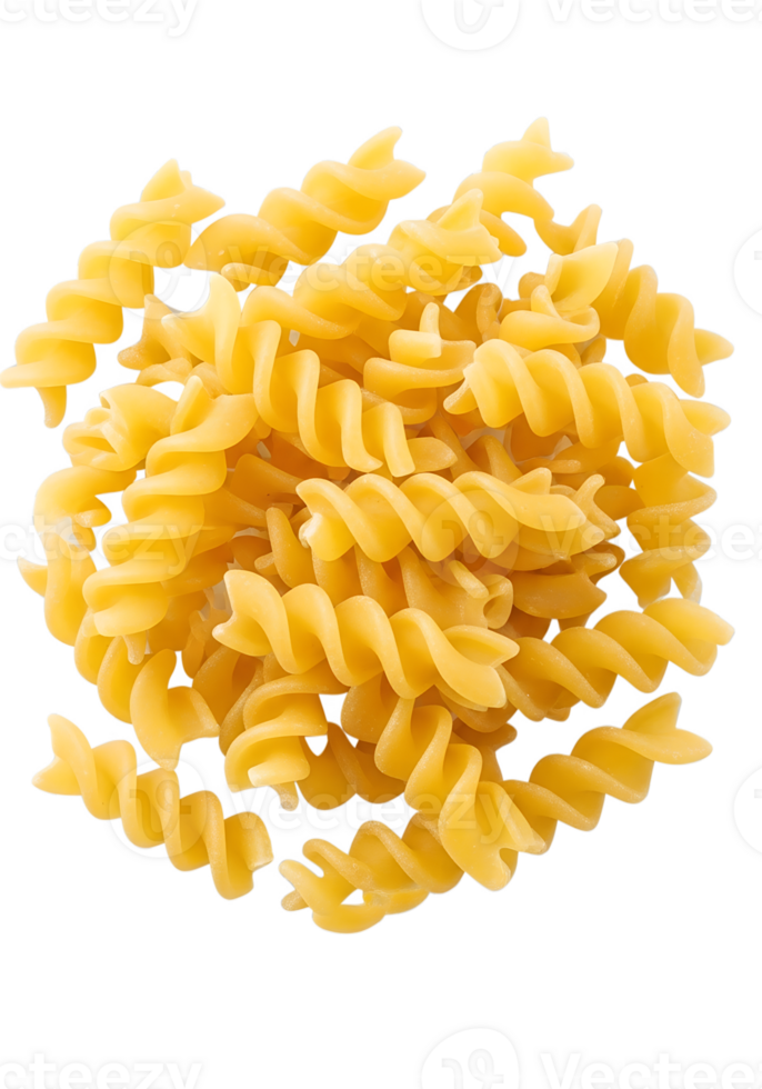 Pile of uncooked fusilli pasta isolated on transparent background, italian food ingredient png