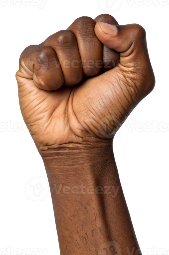 Clenched fist raised in protest or solidarity, isolated on transparent background, power, resistance, unity, activism, and strength symbol png