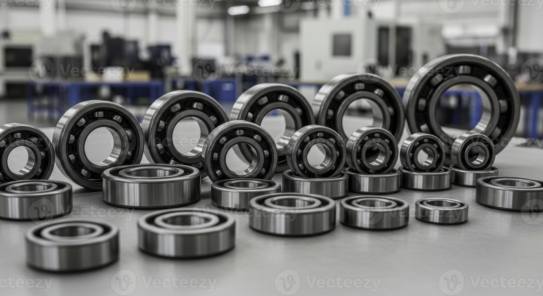 Precision polished steel ball bearings of various sizes in an industrial setting photo