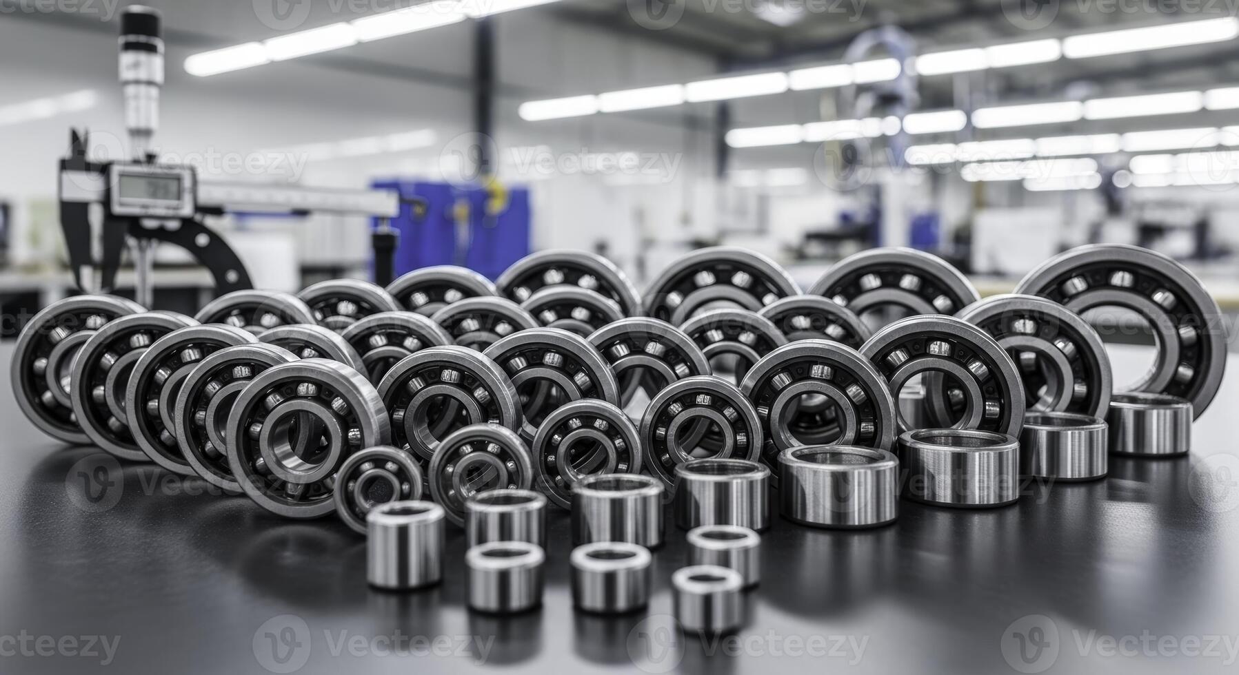 Collection of polished steel ball bearings in a precision manufacturing facility photo