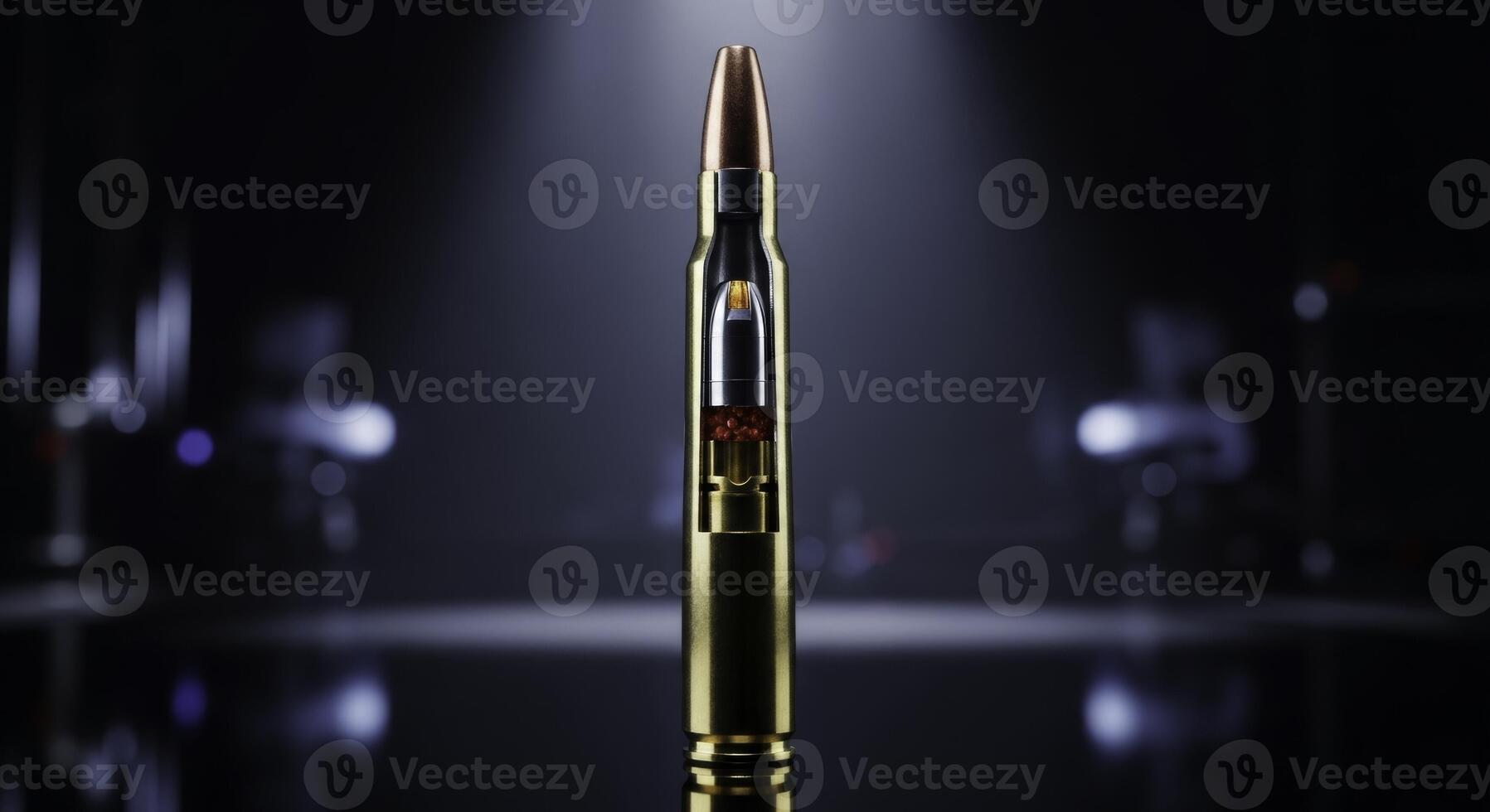 High detail cross section of a rifle cartridge showing internal components photo