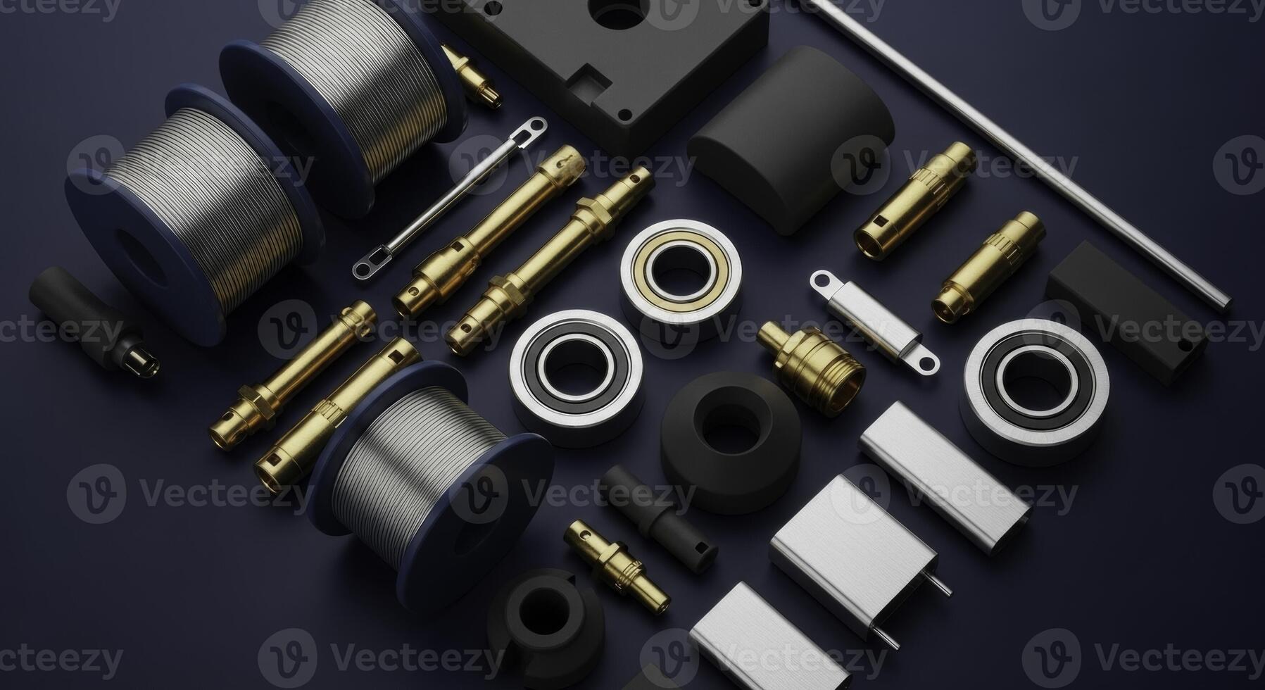 Assortment of precision electronic and mechanical components for industrial engineering and technology photo