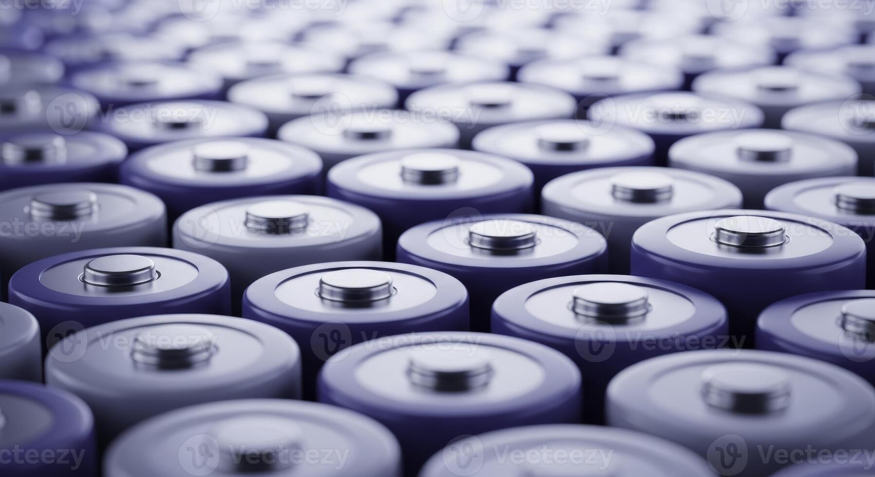 Close up of many cylindrical lithium ion batteries for power and energy storage photo