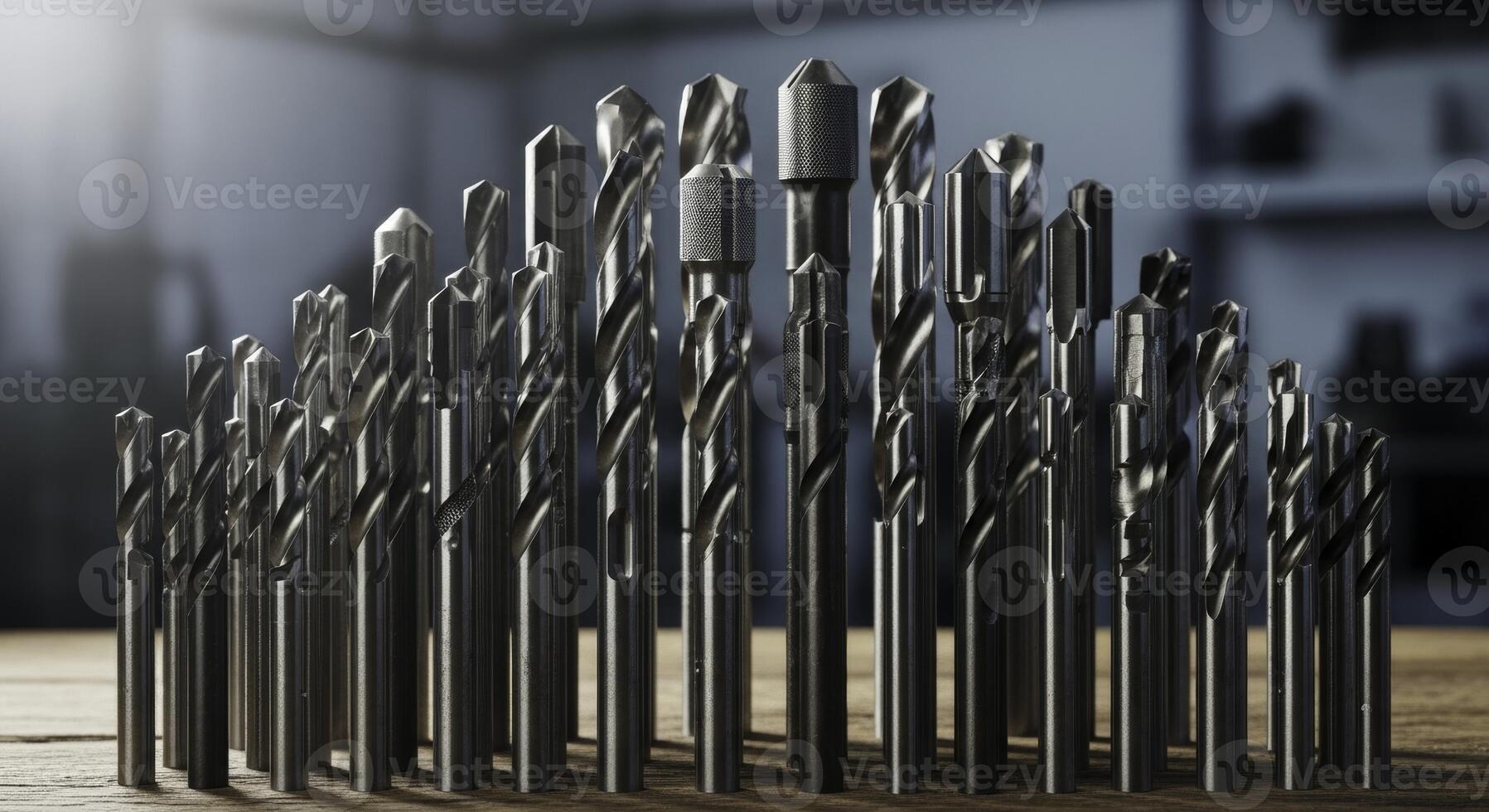 Assortment of metal drill bits and industrial machining tools for drilling photo