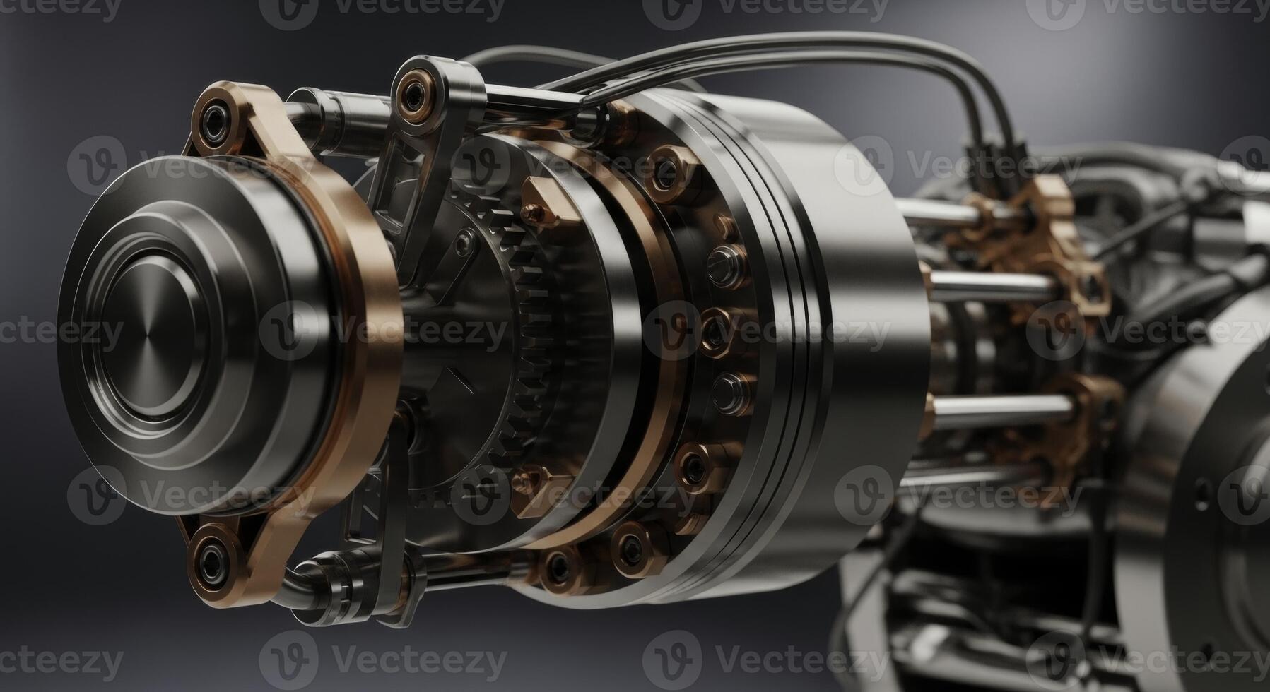 Precision engineered metallic gears and intricate components of a modern machine photo
