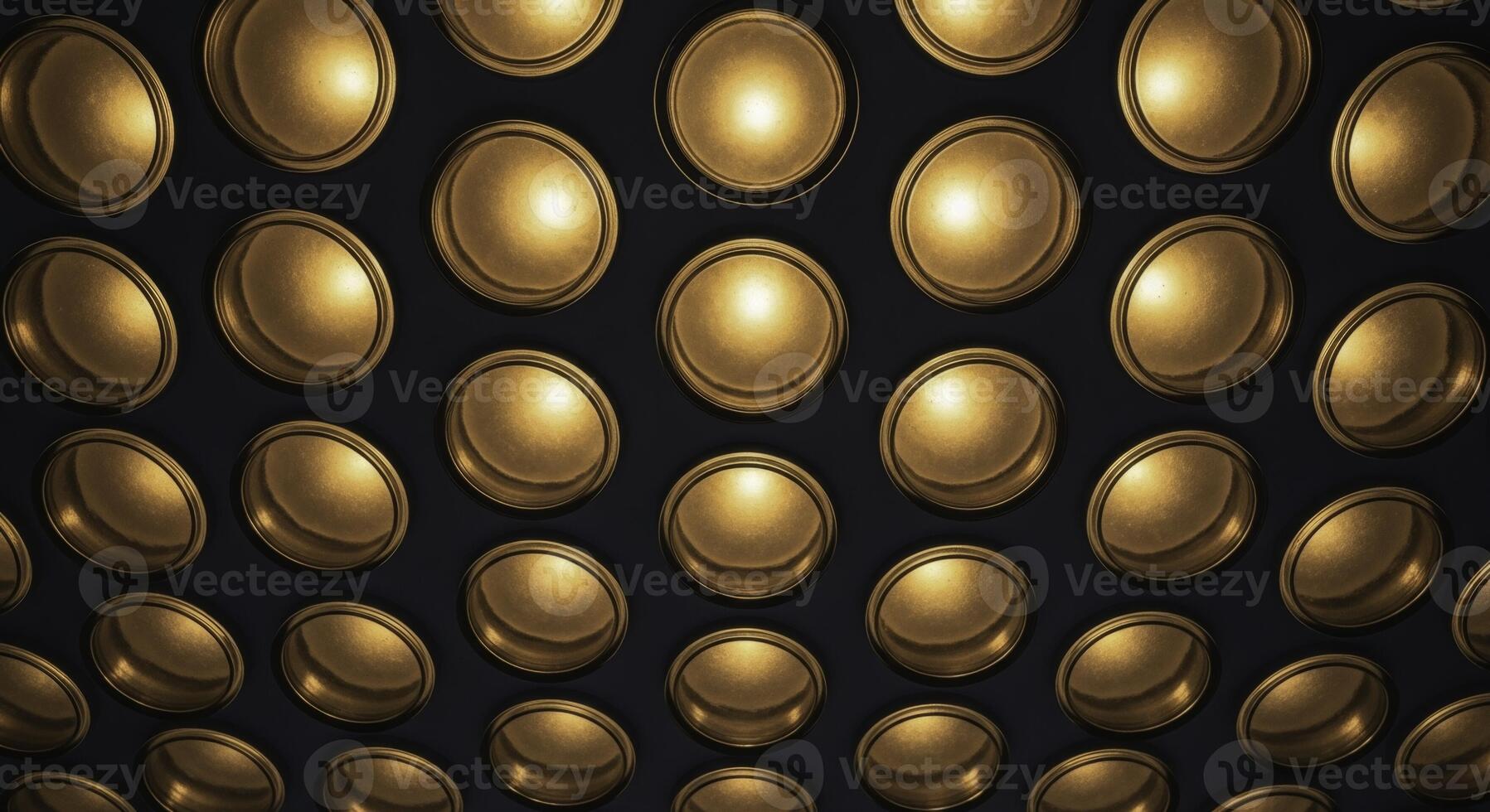Modern abstract pattern of illuminated golden circular elements on a dark background photo