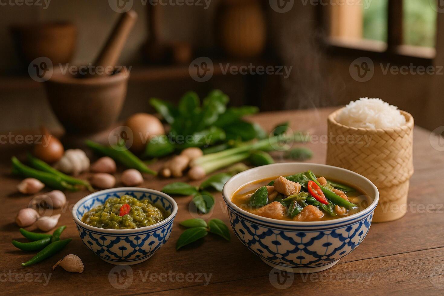 Northern thai food in traditional kitchen photo