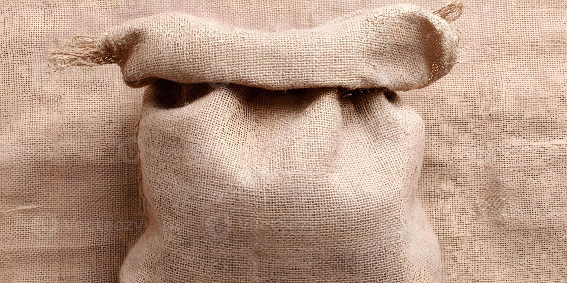 Brown Burlap Sack on Burlap Background Empty Sack Texture photo