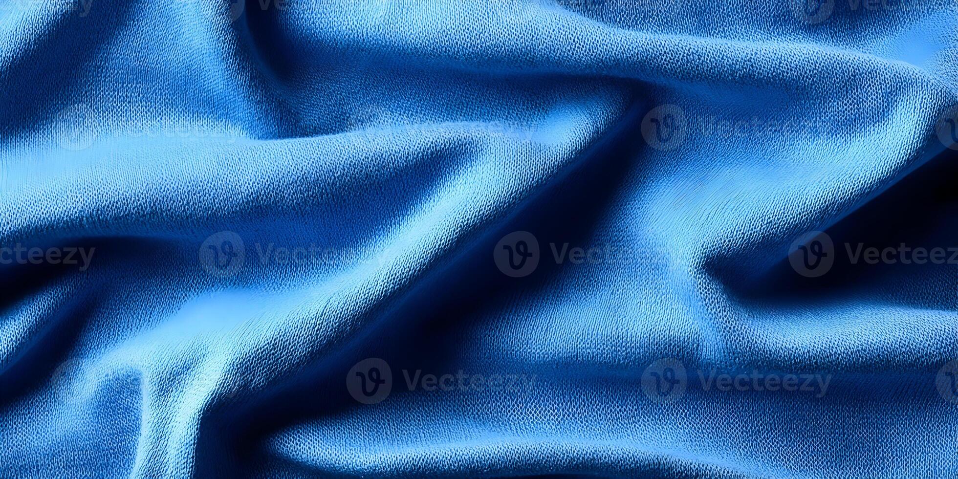 Blue Fabric Texture Close Up Detailed Wrinkled Cotton Material Background photo