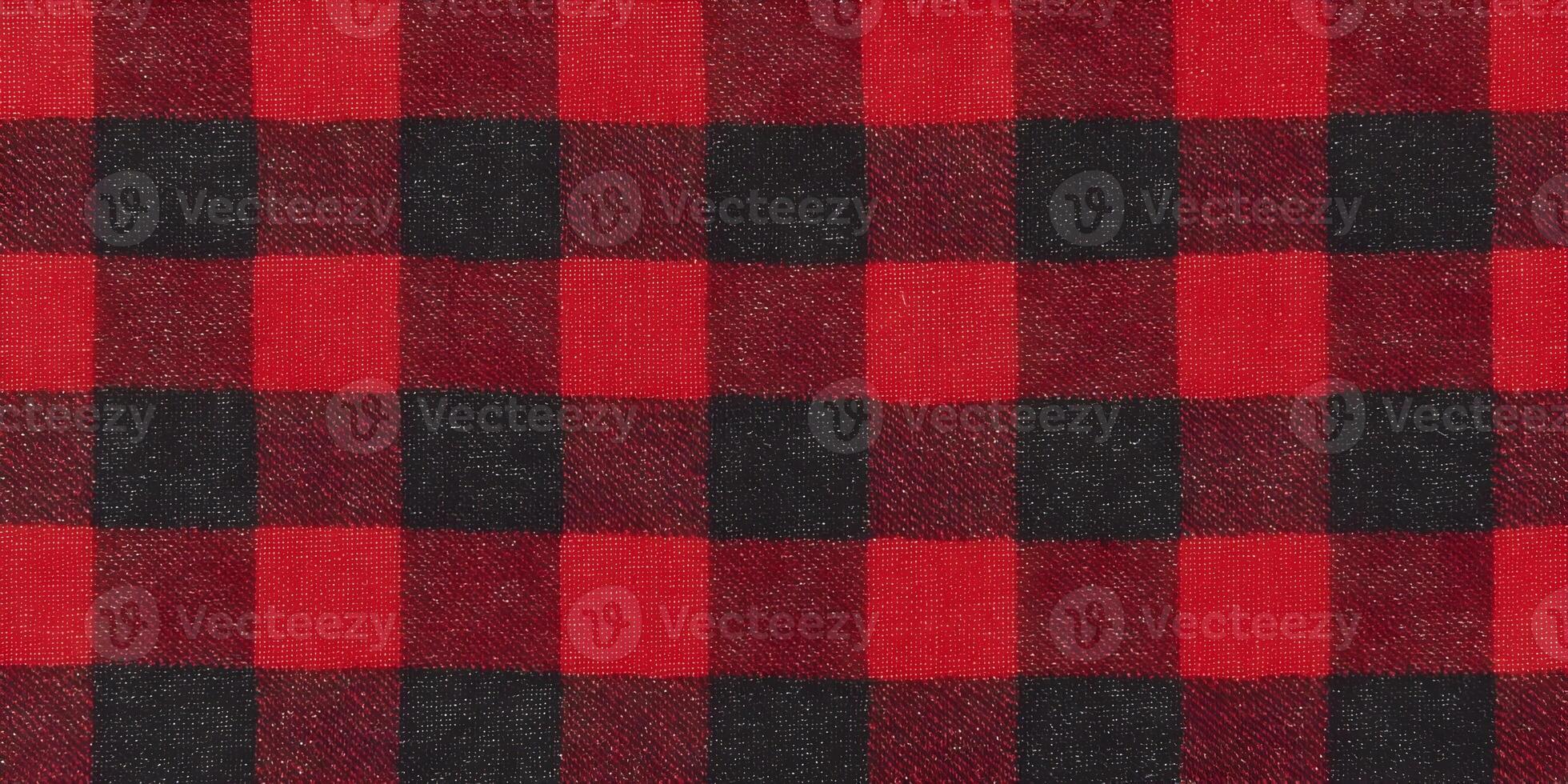 Seamless pattern of red and black buffalo plaid fabric texture photo