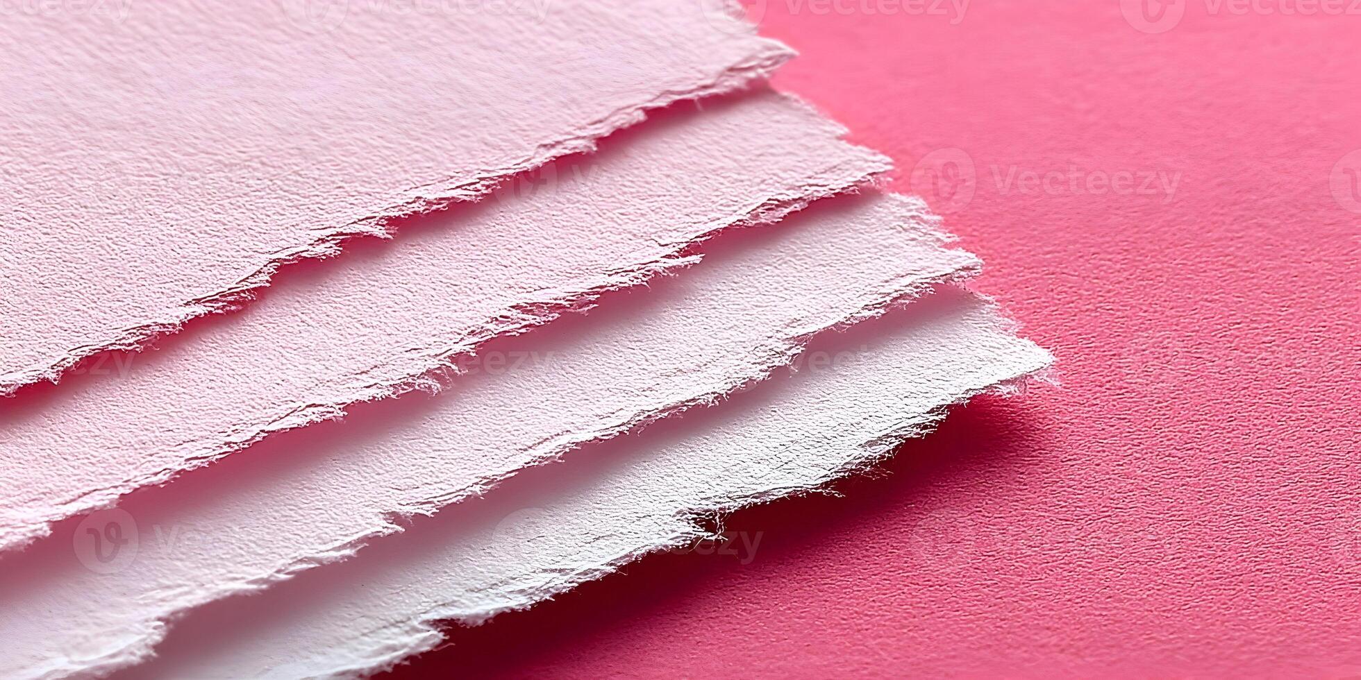 Layered Pink and White Textured Paper Sheets Ripped Edges Close Up photo