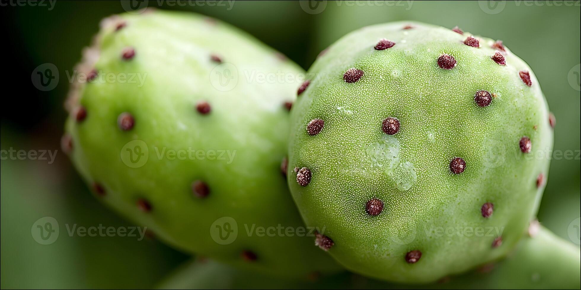 Closeup of Two Green Prickly Pear Cactus Fruits with Small Red Spines photo
